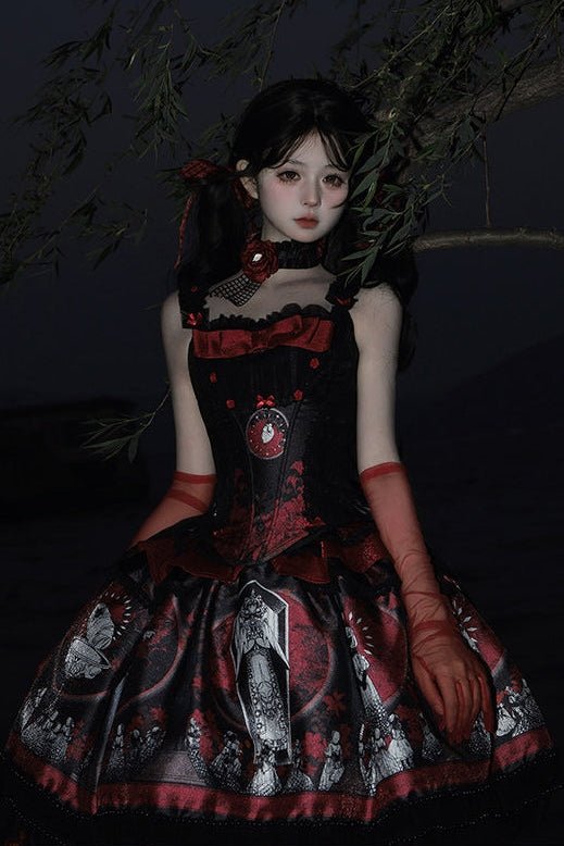 Dark Moon Corridor Gothic Lolita Set 1215 - LolitaEraFour - Piece Red SetSDark Moon Corridor Gothic Lolita Set 1215