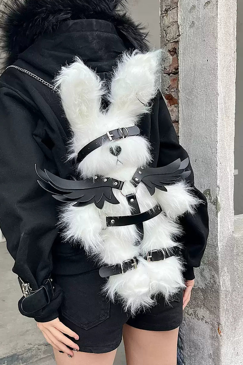 Dark Subculture Punk Bear Plush Backpack with Wings and Ears
