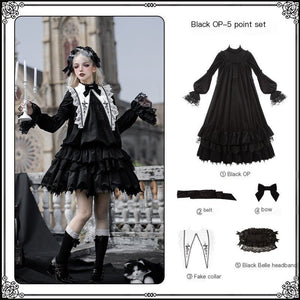 Dawn Chime & Dusk Ballad Gothic Doll - Silhouette Twin OP - LolitaEraBlack SetSDawn Chime & Dusk Ballad Gothic Doll - Silhouette Twin OP