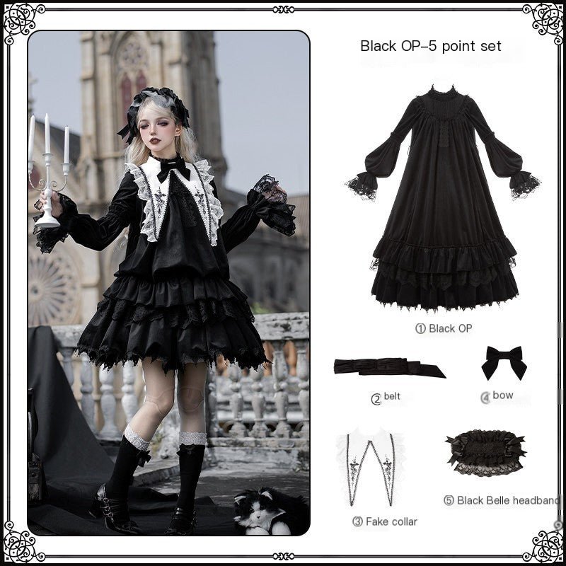 Dawn Chime & Dusk Ballad Gothic Doll - Silhouette Twin OP - LolitaEraBlack SetSDawn Chime & Dusk Ballad Gothic Doll - Silhouette Twin OP
