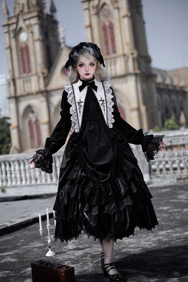 Dawn Chime & Dusk Ballad Gothic Doll - Silhouette Twin OP - LolitaEraWhite SetSDawn Chime & Dusk Ballad Gothic Doll - Silhouette Twin OP