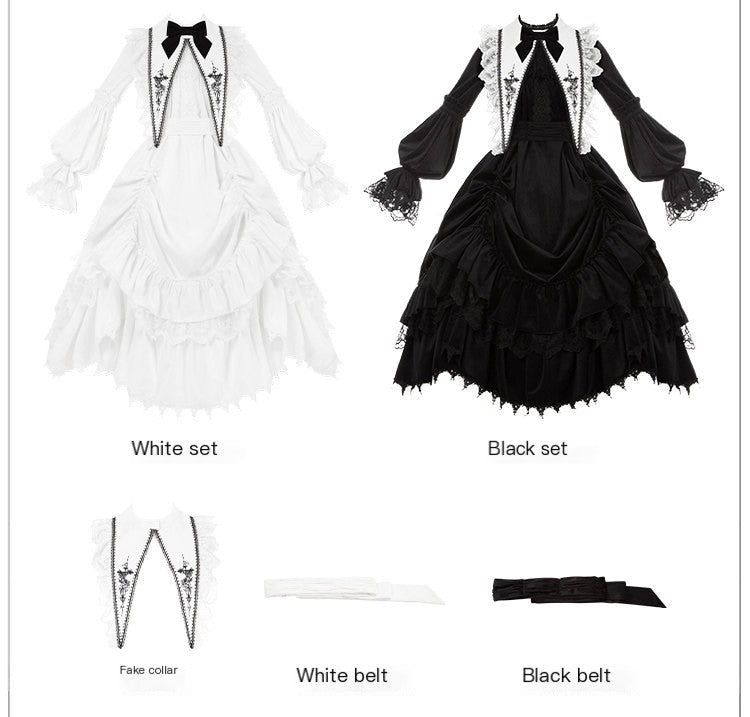 Dawn Chime & Dusk Ballad Gothic Doll - Silhouette Twin OP - LolitaEraBlack SetSDawn Chime & Dusk Ballad Gothic Doll - Silhouette Twin OP