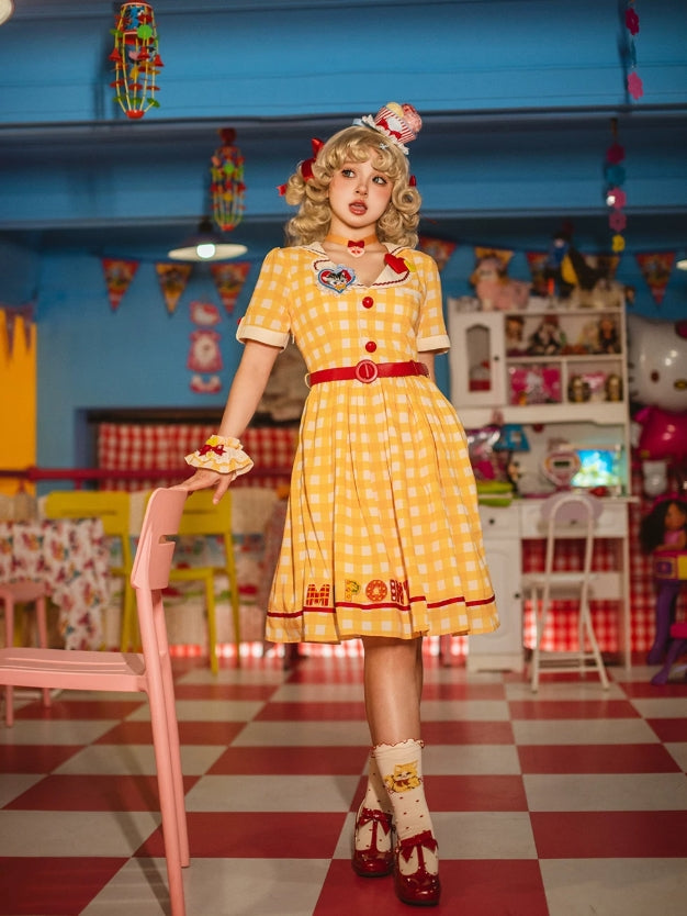 Cat Sweetheart American Retro Sweet Diner‑Style Lolita OP Dress