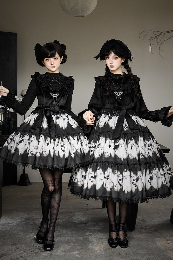 Dead Leaf Butterfly Pattern Lolita OP JSK - LolitaEra