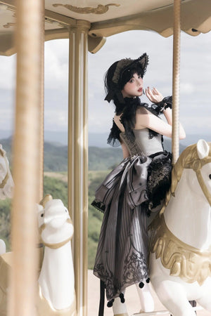 Deer Comes With Dreams Silver Black Lace Lolita JSK - LolitaEraBlack SetXSDeer Comes With Dreams Silver Black Lace Lolita JSK