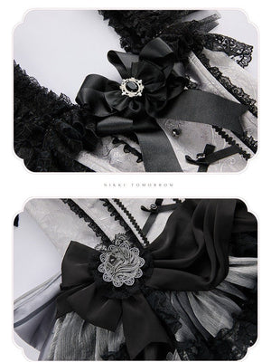 Deer Comes With Dreams Silver Black Lace Lolita JSK - LolitaEraBlack SetXSDeer Comes With Dreams Silver Black Lace Lolita JSK