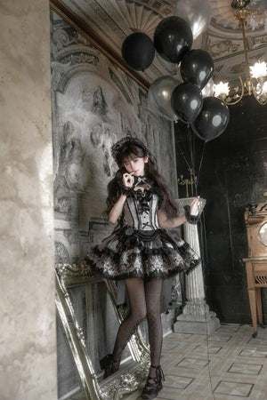 Deer Comes With Dreams Silver Black Lace Lolita JSK - LolitaEraBlack SetXSDeer Comes With Dreams Silver Black Lace Lolita JSK