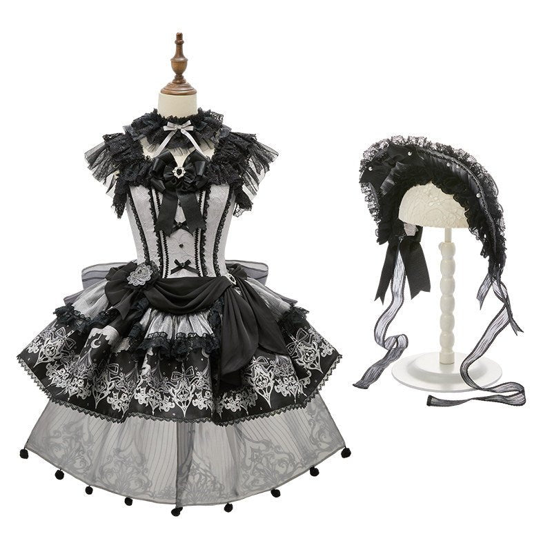 Deer Comes With Dreams Silver Black Lace Lolita JSK - LolitaEraBlack SetXSDeer Comes With Dreams Silver Black Lace Lolita JSK
