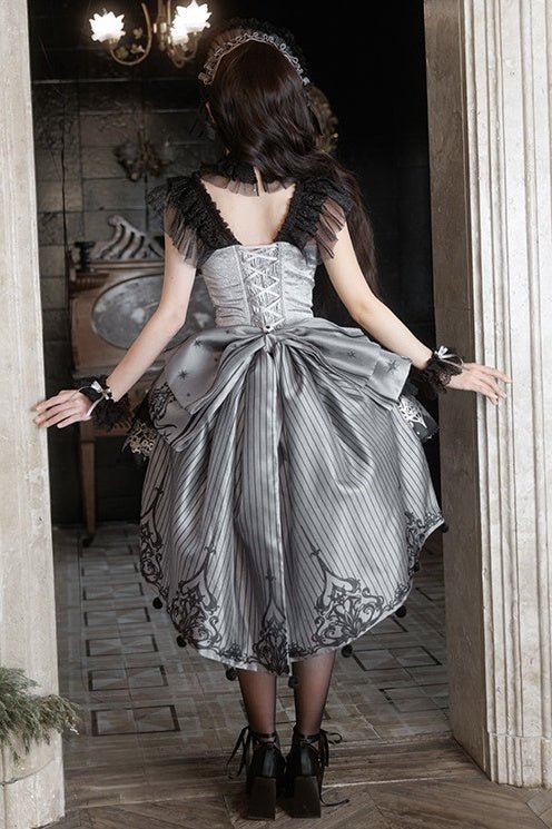 Deer Comes With Dreams Silver Black Lace Lolita JSK - LolitaEraBlack SetXSDeer Comes With Dreams Silver Black Lace Lolita JSK