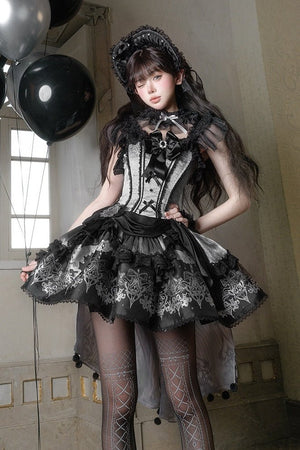 Deer Comes With Dreams Silver Black Lace Lolita JSK - LolitaEraBlack SetXSDeer Comes With Dreams Silver Black Lace Lolita JSK