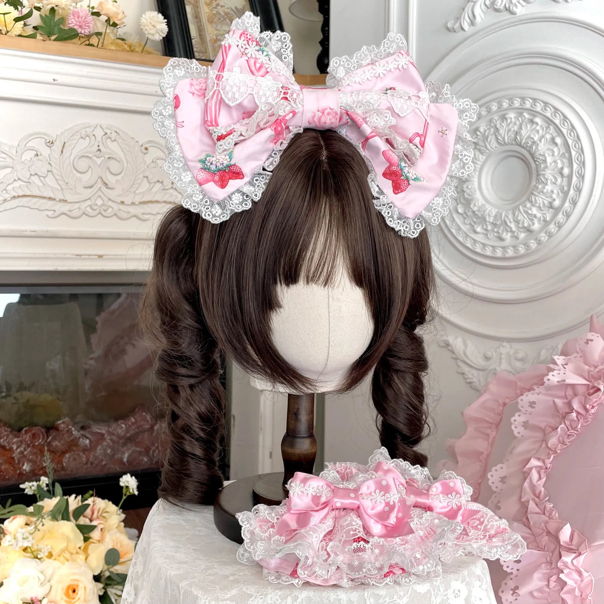 Deer Strawberry Garden Old-School Strawberry Print Lolita JSK Accessories - LolitaEra