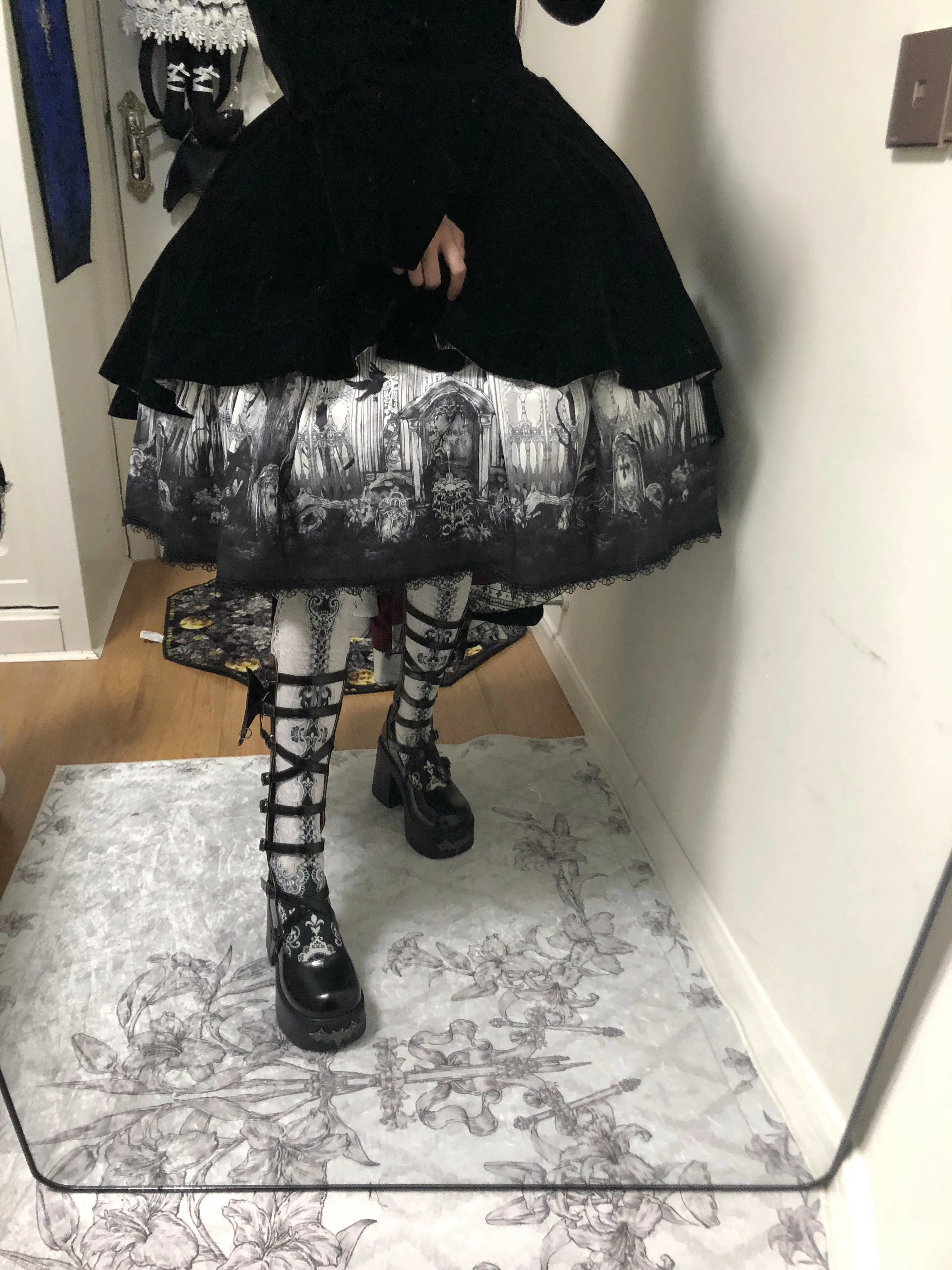 [Deposit] Bat Banquet Invitation GURURU Original Gothic Dark Bat Hollow Mid-Calf Boots Platform Shoes