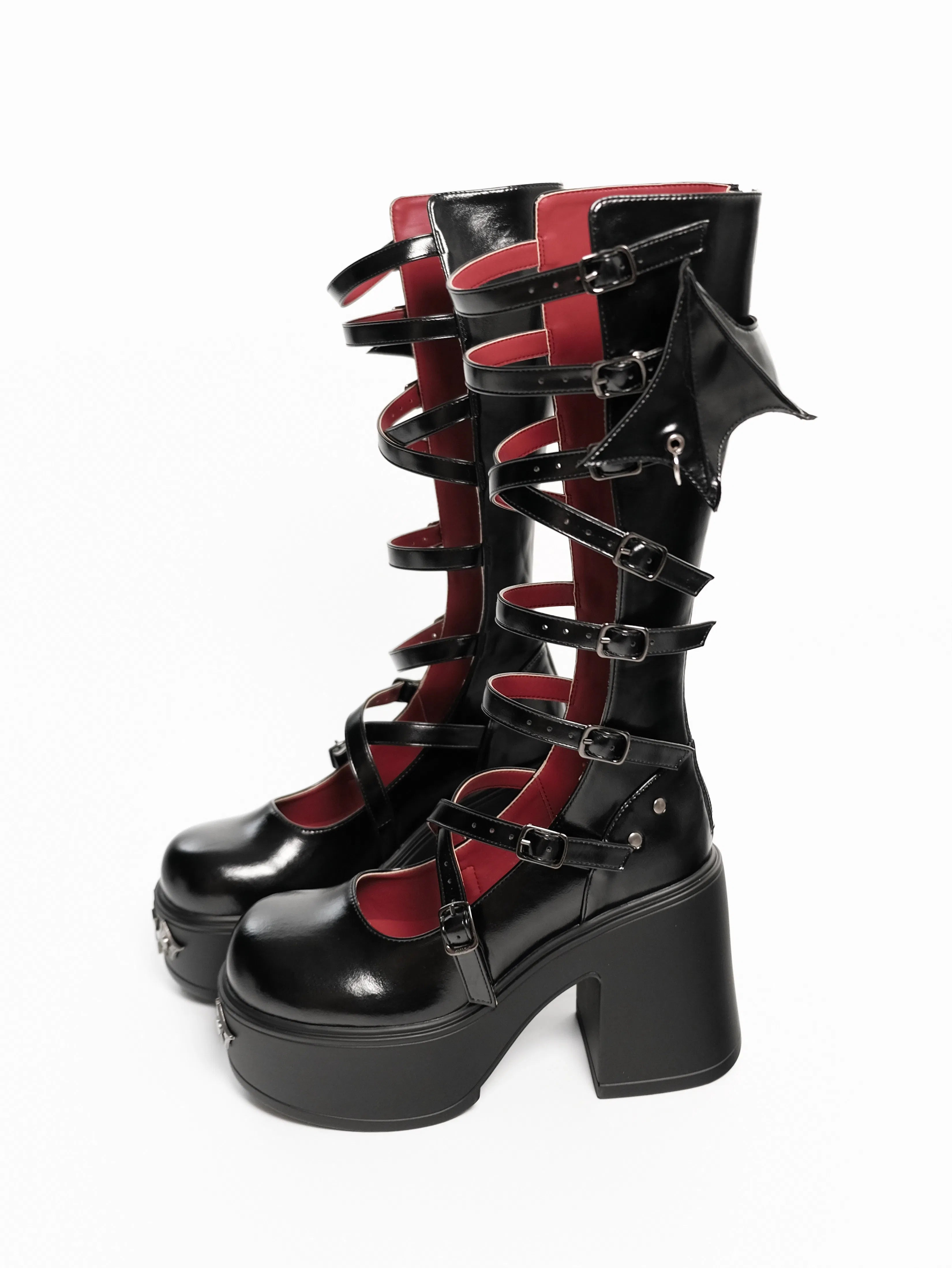 [Deposit] Bat Banquet Invitation GURURU Original Gothic Dark Bat Hollow Mid-Calf Boots Platform Shoes