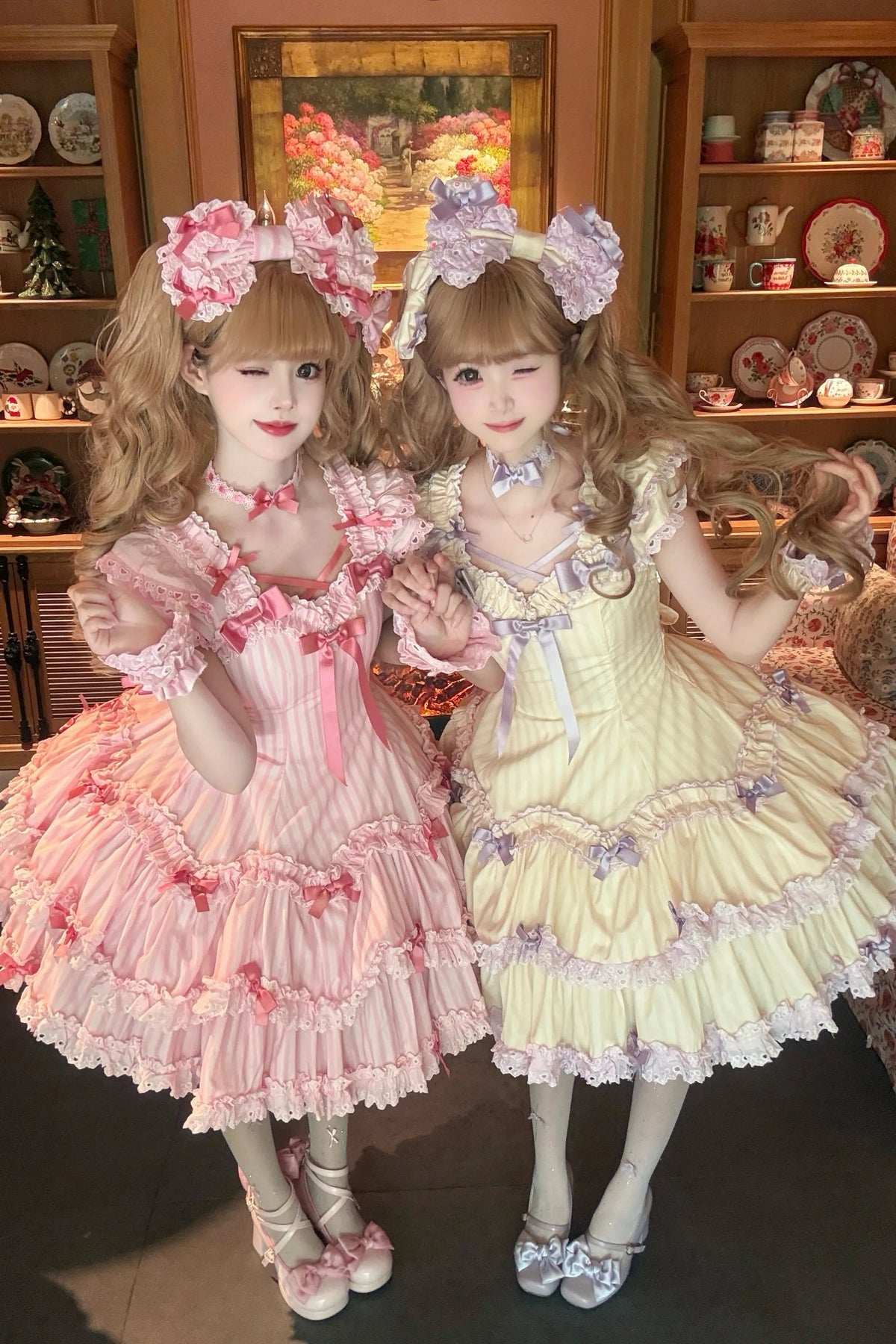 (Deposit) Eternal Maiden Heart Printed Striped Six-Panel JSK OP Lolita High-Waist Dress