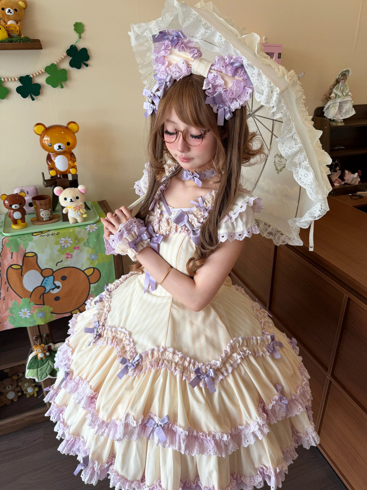 (Deposit) Eternal Maiden Heart Printed Striped Six-Panel JSK OP Lolita High-Waist Dress