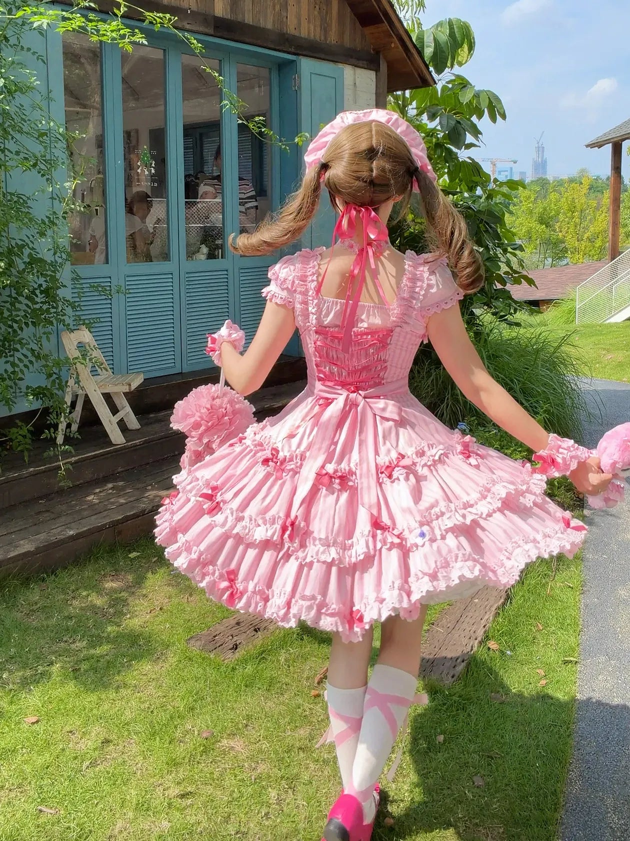 (Deposit) Eternal Maiden Heart Printed Striped Six-Panel JSK OP Lolita High-Waist Dress
