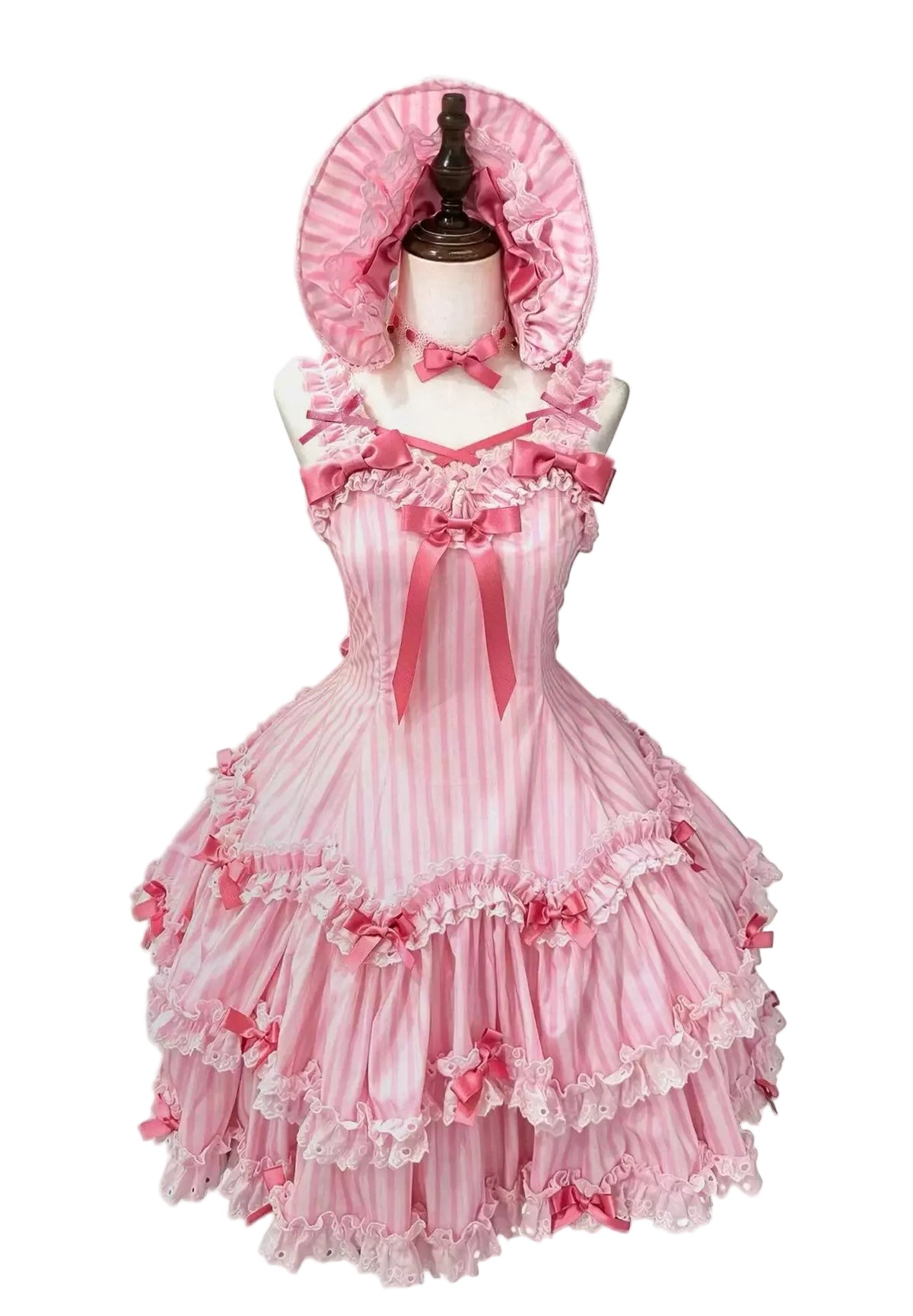 (Deposit) Eternal Maiden Heart Printed Striped Six-Panel JSK OP Lolita High-Waist Dress