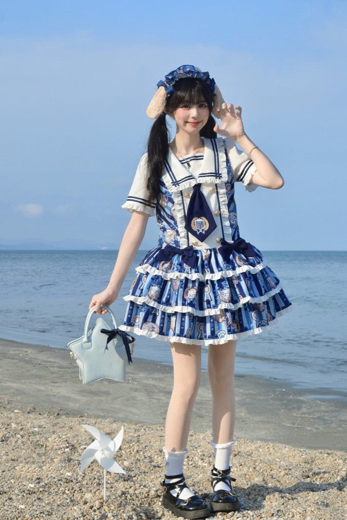 Dog's Honor Sailor Collar Lolita Low Waist Dress - LolitaEra