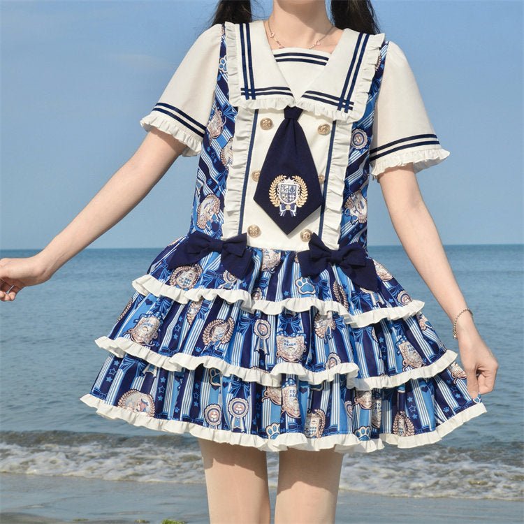 Dog's Honor Sailor Collar Low Waist Lolita Dress - LolitaEraNavy Blue DressSDog's Honor Sailor Collar Low Waist Lolita Dress
