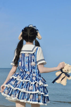 Dog's Honor Sailor Collar Low Waist Lolita Dress - LolitaEraNavy Blue DressSDog's Honor Sailor Collar Low Waist Lolita Dress