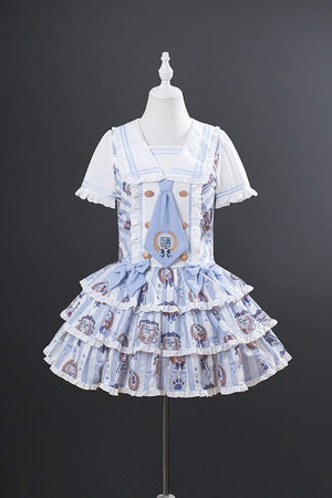 Dog's Honor Sailor Collar Low Waist Lolita Dress - LolitaEraLight Blue DressSDog's Honor Sailor Collar Low Waist Lolita Dress