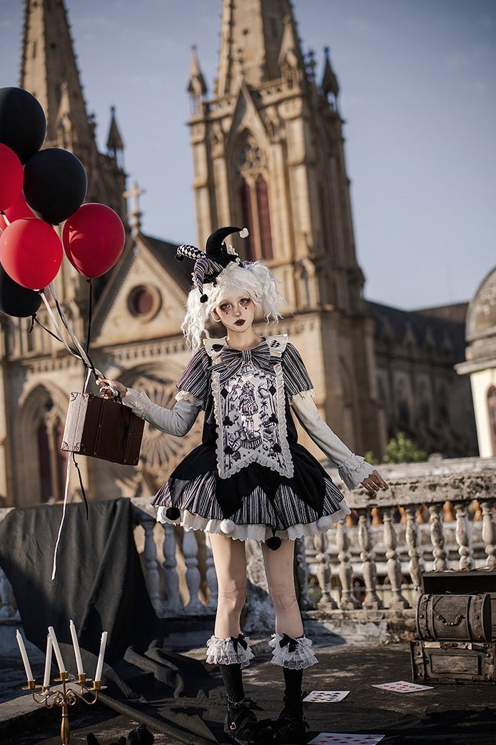 Doll Mask Clown OP - Loose Oversized Lolita Dress LE1188 - LolitaEraFive - piece black setSDoll Mask Clown OP - Loose Oversized Lolita Dress LE1188