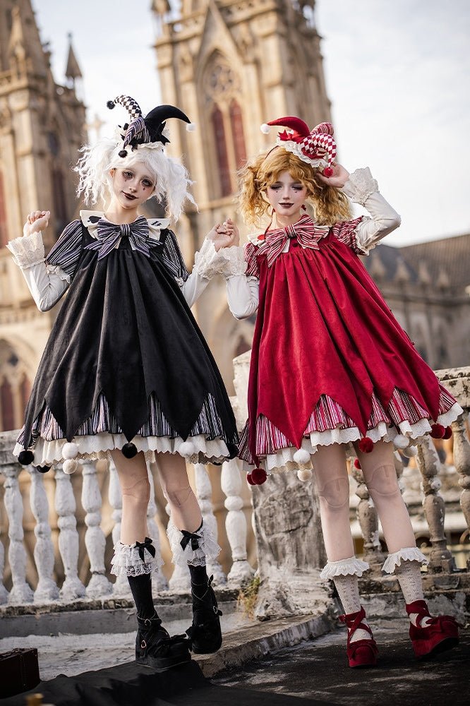 Doll Mask Clown OP - Loose Oversized Lolita Dress LE1188 - LolitaEraFive - piece black setSDoll Mask Clown OP - Loose Oversized Lolita Dress LE1188