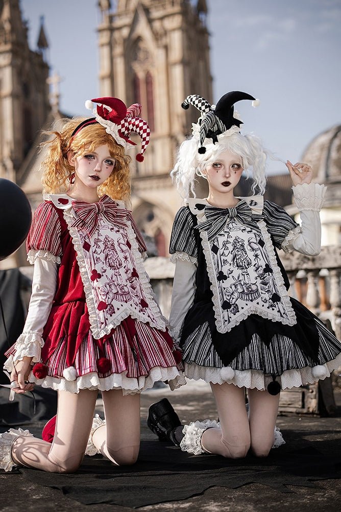 Doll Mask Clown OP - Loose Oversized Lolita Dress LE1188 - LolitaEraFive - piece black setSDoll Mask Clown OP - Loose Oversized Lolita Dress LE1188