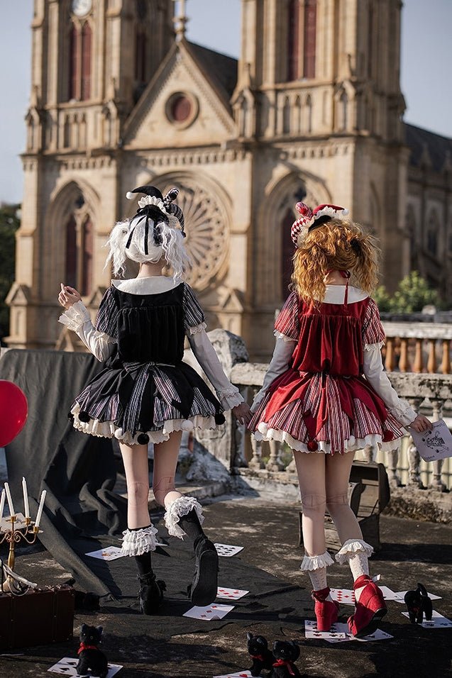 Doll Mask Clown OP - Loose Oversized Lolita Dress LE1188 - LolitaEraFive - piece black setSDoll Mask Clown OP - Loose Oversized Lolita Dress LE1188