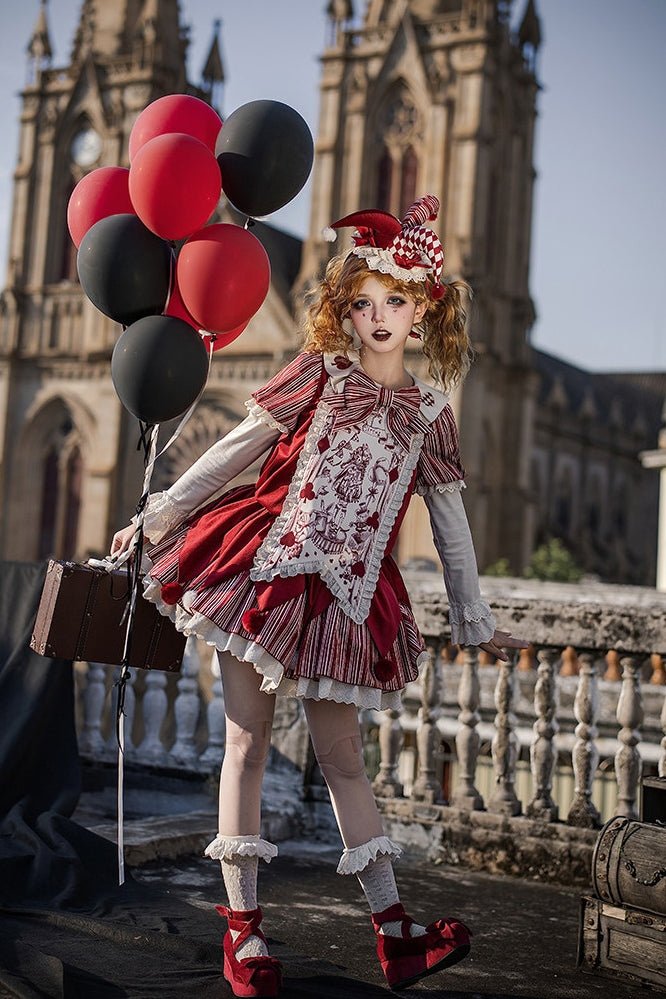 Doll Mask Clown OP - Loose Oversized Lolita Dress LE1188 - LolitaEraFive - piece black setSDoll Mask Clown OP - Loose Oversized Lolita Dress LE1188
