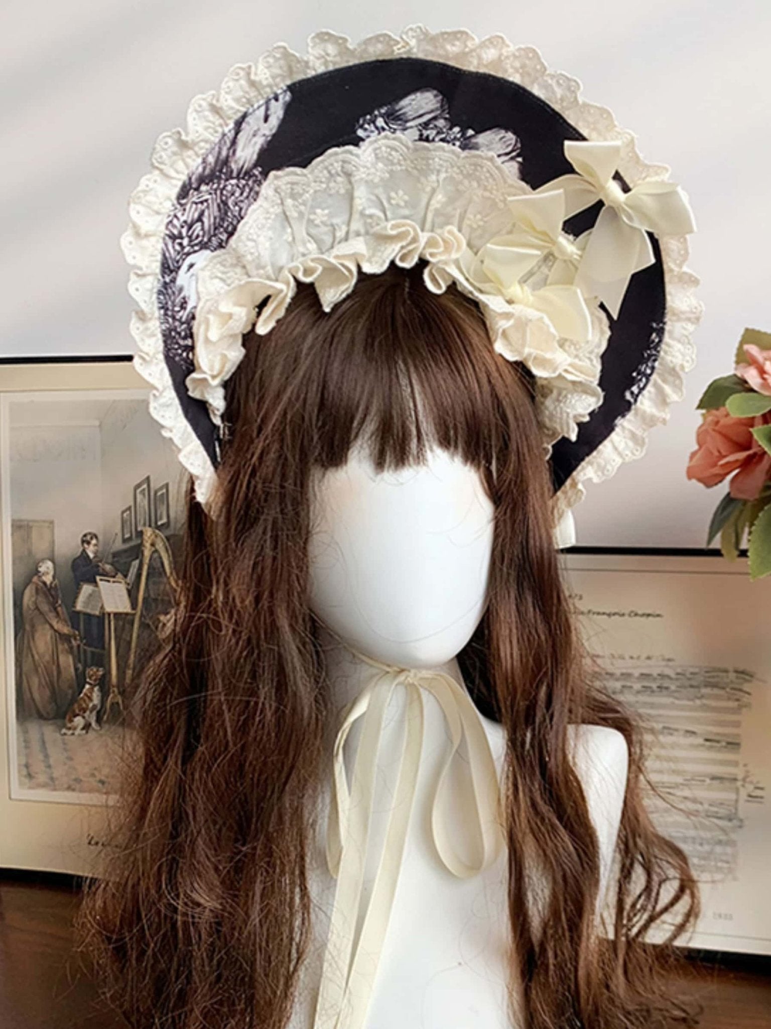 Doll Night Navy Black Doll Print Embroidery Gothic Maid Lolita OP Dress - LolitaEra
