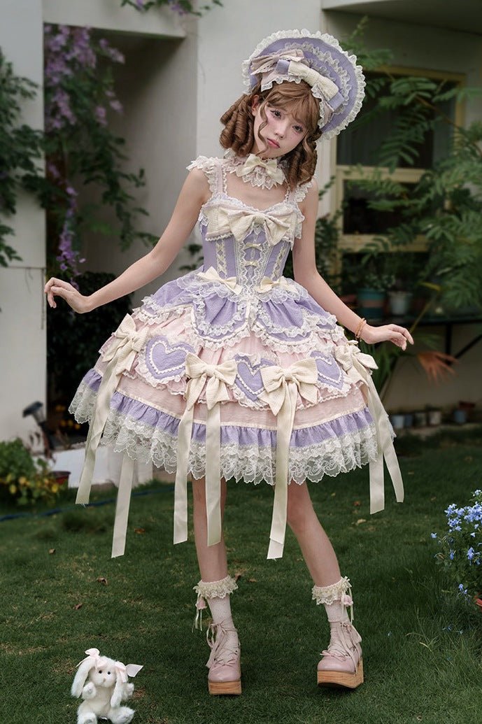 Dream Love Song Gorgeous Cake Tiered Purple JSK Dress - LolitaEraJSK+NecklaceSDream Love Song Gorgeous Cake Tiered Purple JSK Dress
