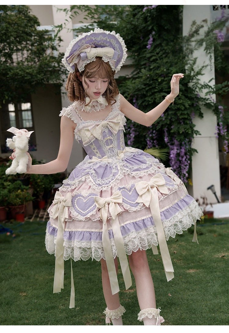Dream Love Song Gorgeous Cake Tiered Purple JSK Dress - LolitaEraJSK+NecklaceSDream Love Song Gorgeous Cake Tiered Purple JSK Dress