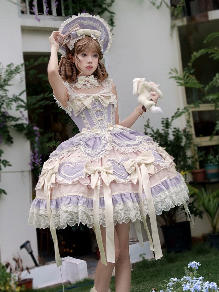 Dream Love Song Gorgeous Cake Tiered Purple JSK Dress - LolitaEraJSK+NecklaceSDream Love Song Gorgeous Cake Tiered Purple JSK Dress