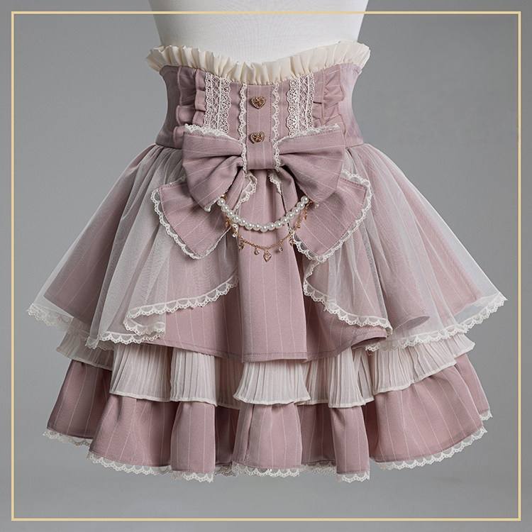 Dreamy Dessert Japanese Style Striped Cake Skirt - LolitaEraPink SkirtSDreamy Dessert Japanese Style Striped Cake Skirt