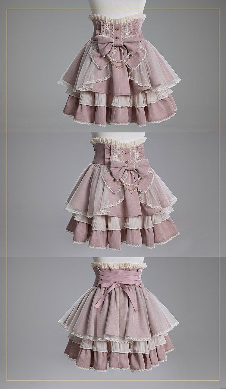 Dreamy Dessert Japanese Style Striped Cake Skirt - LolitaEraBlack & White Plaid SkirtSDreamy Dessert Japanese Style Striped Cake Skirt