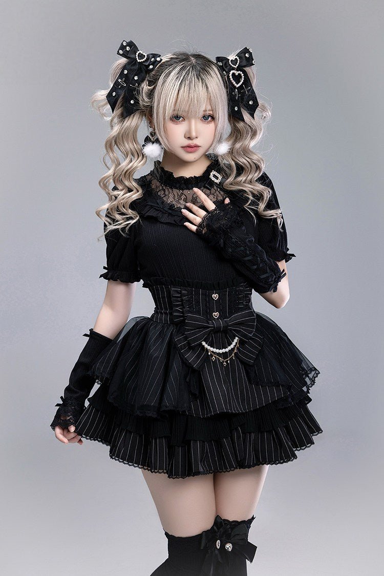 Dreamy Dessert Japanese Style Striped Cake Skirt - LolitaEraBlack SkirtSDreamy Dessert Japanese Style Striped Cake Skirt