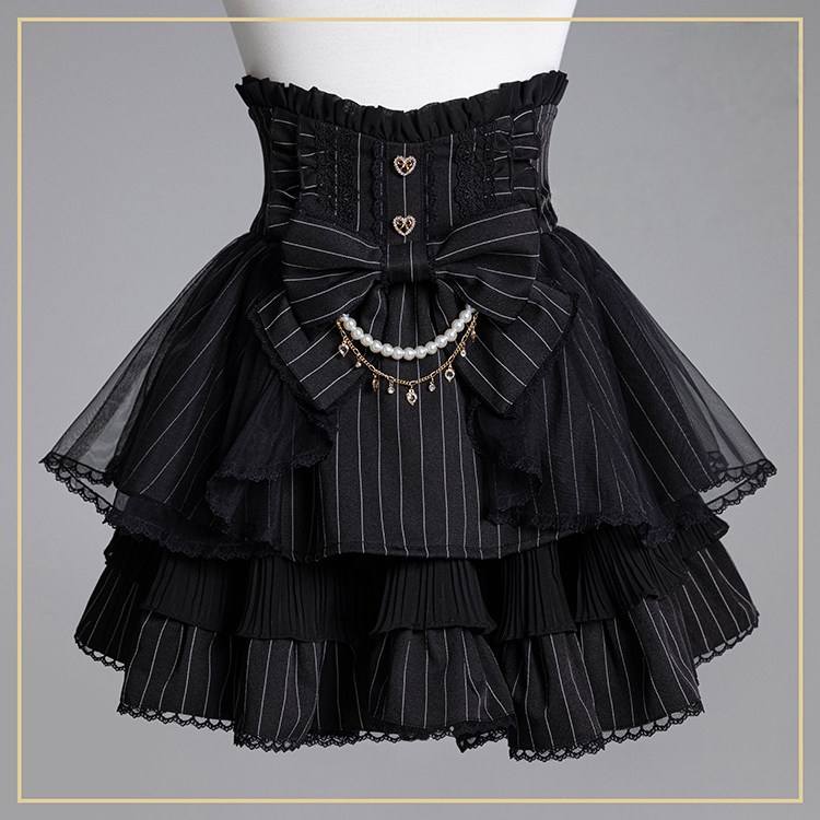 Dreamy Dessert Japanese Style Striped Cake Skirt - LolitaEraBlack SkirtSDreamy Dessert Japanese Style Striped Cake Skirt