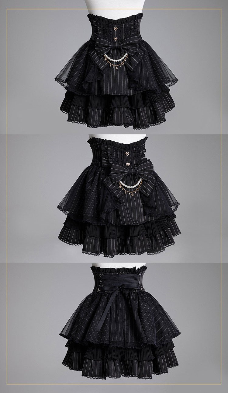 Dreamy Dessert Japanese Style Striped Cake Skirt - LolitaEraBlack & White Plaid SkirtSDreamy Dessert Japanese Style Striped Cake Skirt