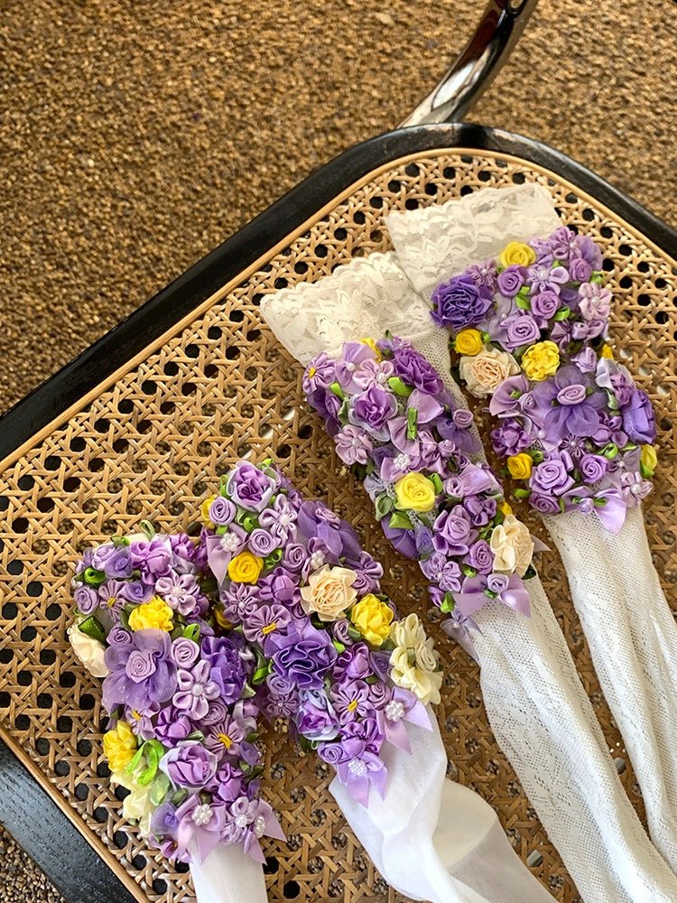 Dreamy Purple Fairy Flower French Vintage Bow Pile Socks - LolitaEraWhiteDreamy Purple Fairy Flower French Vintage Bow Pile Socks