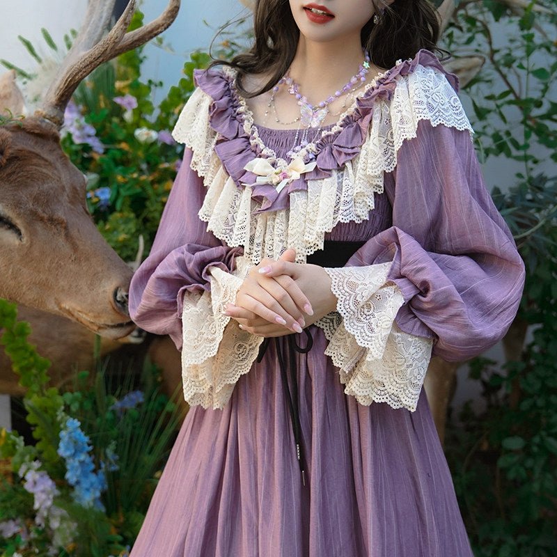 Dreamy Wisteria French Ruffled Purple Dress 1270 - LolitaEraPurpleSDreamy Wisteria French Ruffled Purple Dress 1270