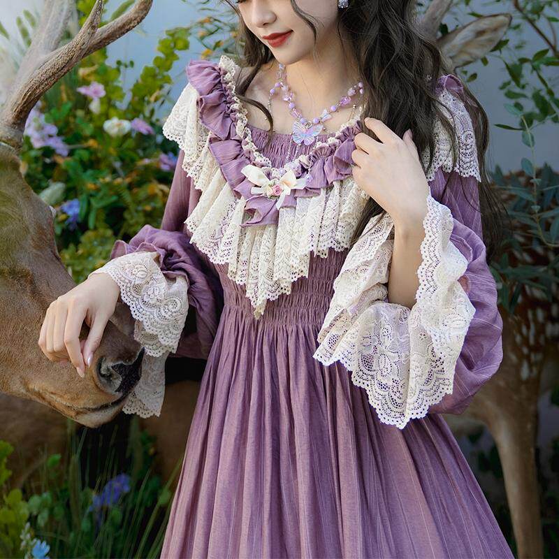 Dreamy Wisteria French Ruffled Purple Dress 1270 - LolitaEraPurpleSDreamy Wisteria French Ruffled Purple Dress 1270