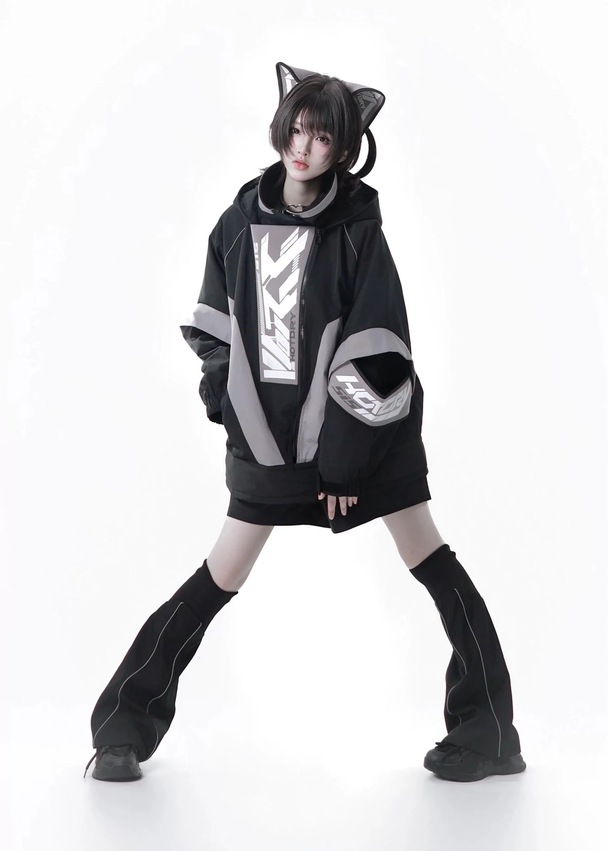 Dystopian Techwear Two-Piece Fleece-Lined Jacket and Shorts Set - LolitaEra