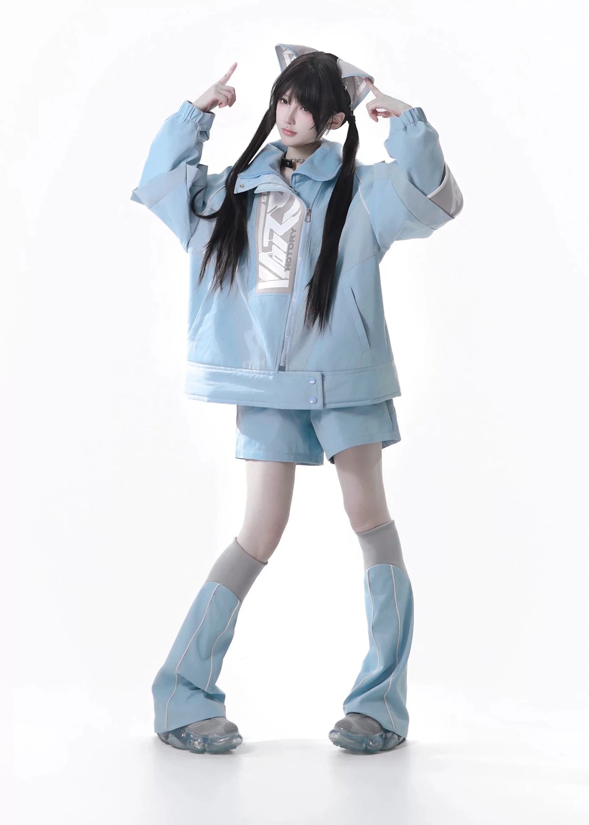 Dystopian Techwear Two-Piece Fleece-Lined Jacket and Shorts Set - LolitaEra