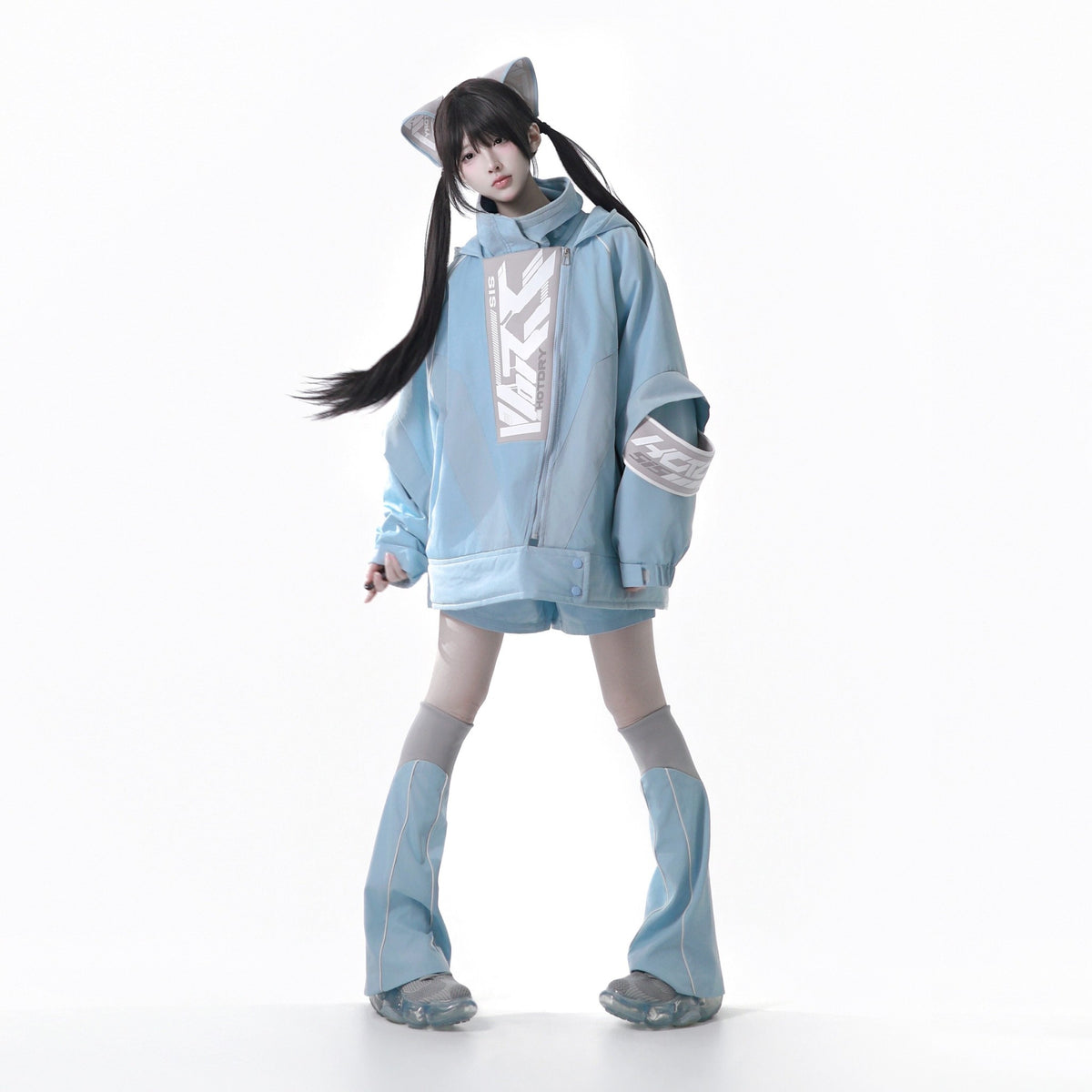Dystopian Techwear Two-Piece Fleece-Lined Jacket and Shorts Set - LolitaEra