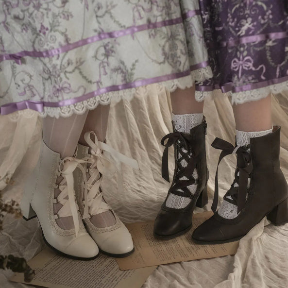 Angel Flower Wall Collaboration Lolita Original Lace-up Ankle Boots