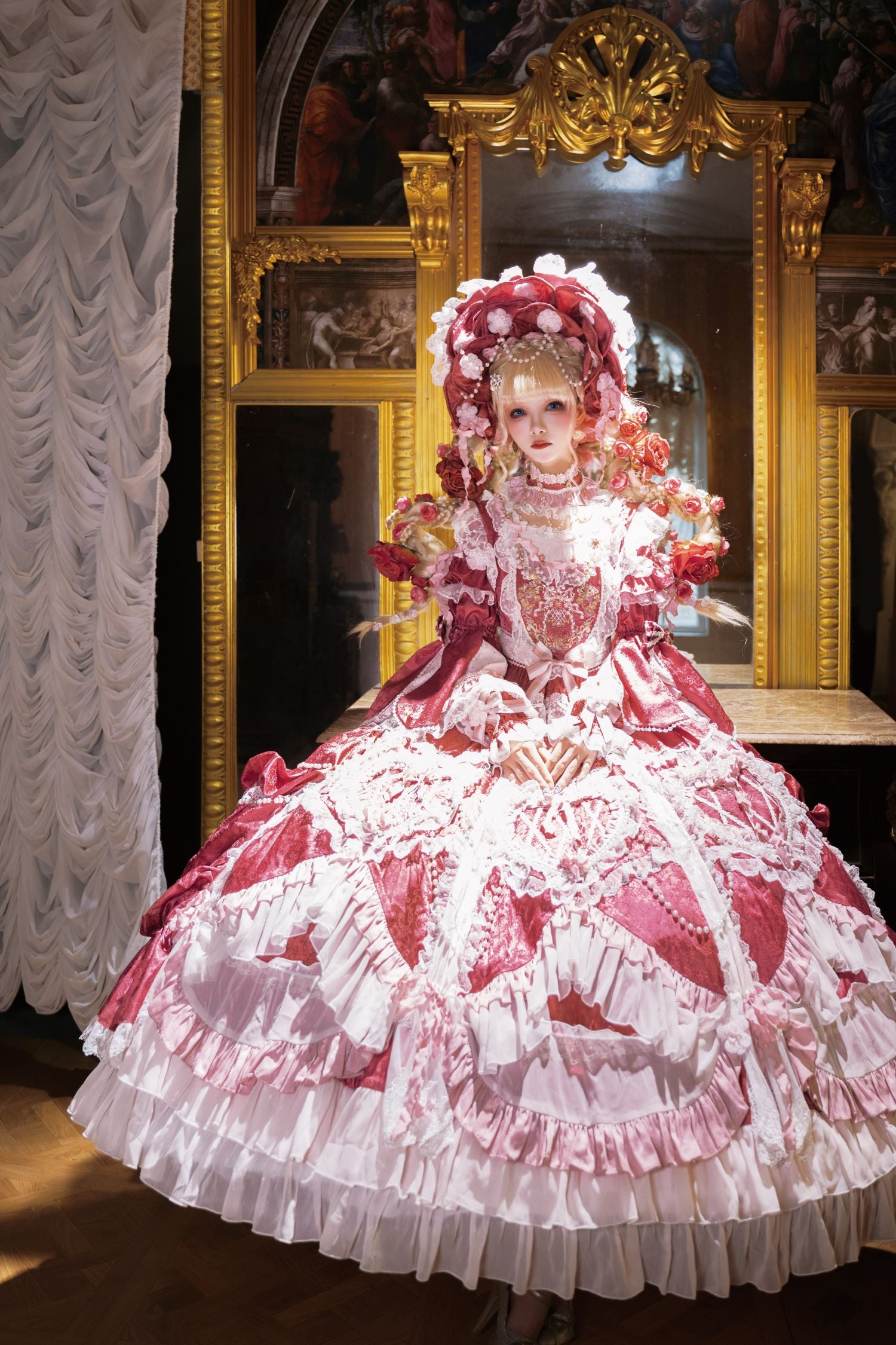 Apricot Tree Special Edition Pink Rose Pearl Bridal Classic Lolita OP Dress