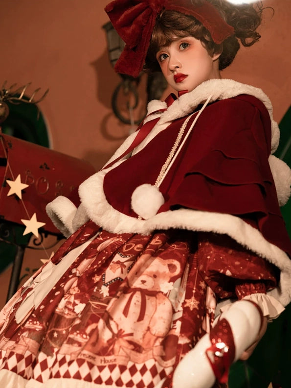 Christmas Bear Lolita Original Christmas & New Year Cape & Dress Set