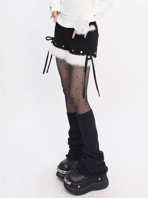 Early Winter Snow Trail Corduroy Spliced Shorts - LolitaEraBlackSEarly Winter Snow Trail Corduroy Spliced Shorts