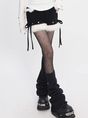 Early Winter Snow Trail Corduroy Spliced Shorts - LolitaEraBlackSEarly Winter Snow Trail Corduroy Spliced Shorts